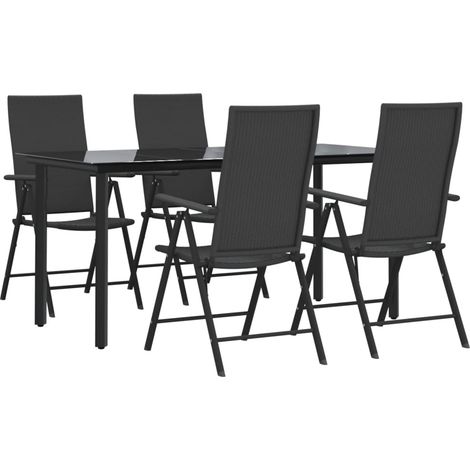 Mueble comedor de jardín 5 piezas mimbre resina negro 020014790