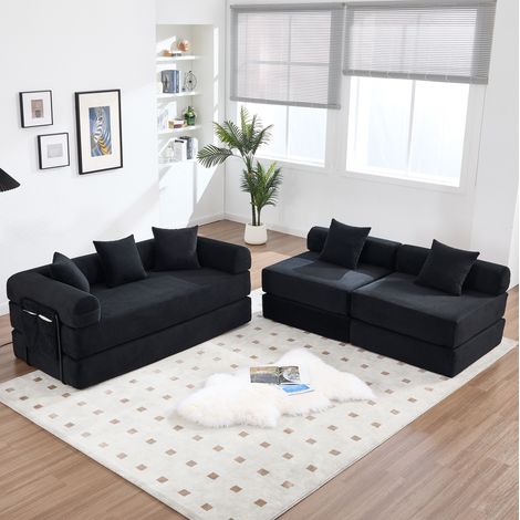 FloraGrace Canapé modulaire, 270 x 180 x 64 cm, velours côtelé noir, 3 colis, 300 kg (1/5)
