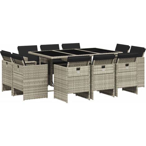 vidaXL Set Pranzo Giardino 11pz con Cuscini Grigio Chiaro Polyrattan (1/5)
