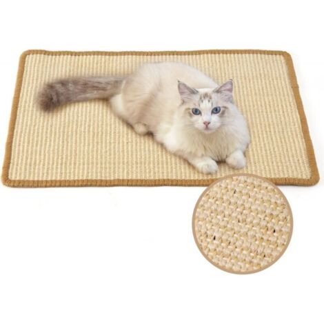 BUNTHAUS Kratzmatte für Katzen, 50 x 30 cm, natürliches Sisal, horizontale Kratzmatte, Katzenbodenmatte, schützt Teppiche und Sofas – Beige (1/5)