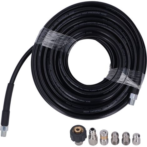 Kit de débouchage haute pression pour canalisations, tuyau de 30 m (100 pi), pression de 5 800 PSI, filetage NPT 1/4 po, avec 2 clés. (1/5)