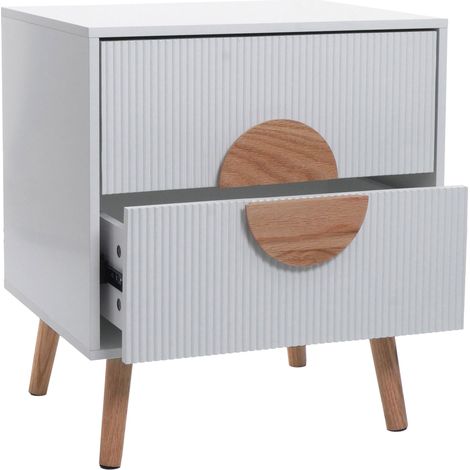 [NEUWERTIG] Nachttisch HHG-683, Kommode Beistelltisch Nachtschrank, 3D-Design Schublade Melamin Holz, 55x48x41cm weiß