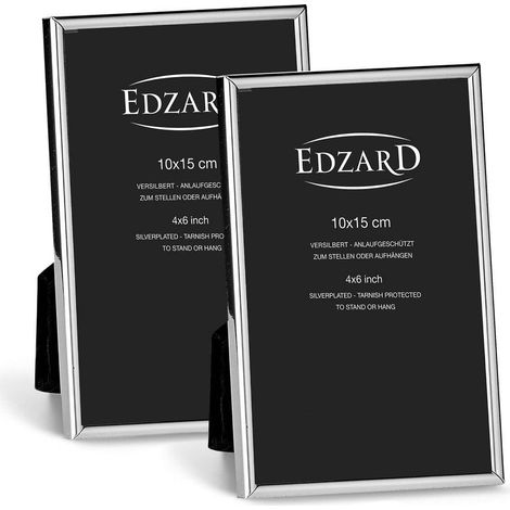 Lot de 2 cadres photo 10x15 cm plaqué argent brillant avec protection anti-ternissement - PANGIVO