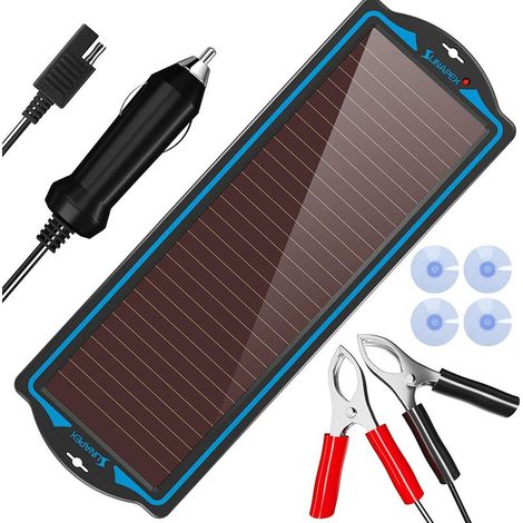 12V solar charger, battery charger, portable solar panel for battery maintenance suitable for car, motorcycle, boat, ATV, marine, RV, trailer, snowmobile, etc. (1/5)