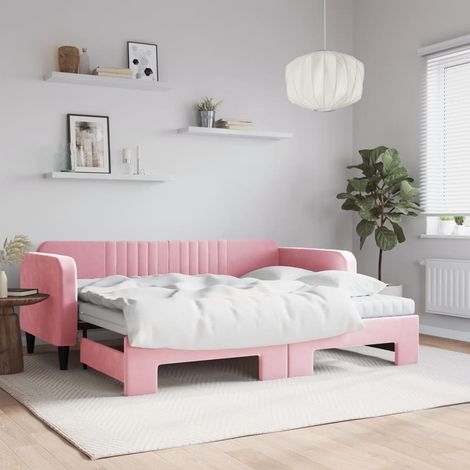 Tagesbett Ausziehbar mit Matratzen Rosa 90x200 cm Samt vidaXL
