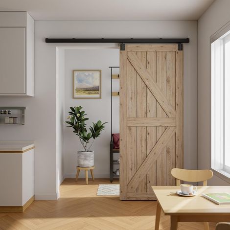 Ensemble complet de système de porte coulissante avec rail en boîte de 243 cm/8 pi en alliage d'aluminium, kit de matériel pour portes coulissantes lisses et robustes pour porte unique (1/5)