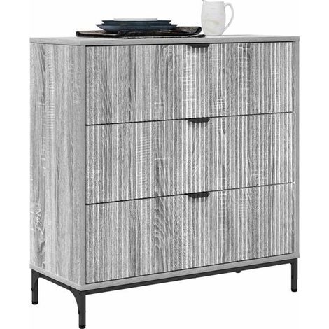 Buffet Bas 3 Portes en Bois d'Ingénierie, Meuble de Rangement Style Industriel Gris Sonoma, 79.5 x 33 x 82 cm pour Salon ou Entrée (1/5)