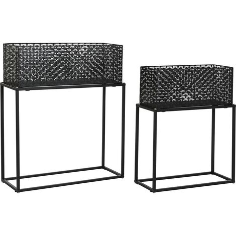 DKD Home Decor Set de 2 pots de fleurs noirs métal (1/3)