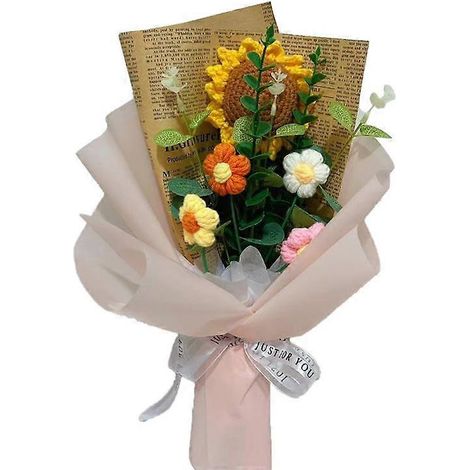 Bouquet de tournesols au crochet, fleurs tricotées, fleurs artificielles tissées à la main, cadeau pour la Saint-Valentin, 14 février