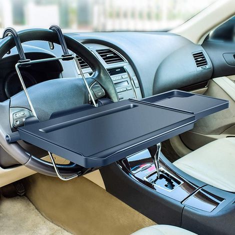 2 in 1 Car Steering Wheel Tray/Back Seat Headrest Tray for Eating Food Drink and Writing Laptop Work, Black Car Desk (1/5)