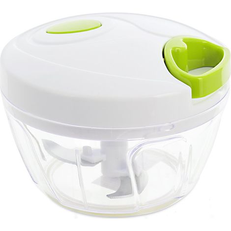 H&H Hand Chopper Tritatutto Manuale a Corda per Frutta e Verdura - Lame in Acciaio Inossidabile, Base Antiscivolo, Bianco/Verde Lime - Sminuzzatore Rapido e Efficace (1/5)
