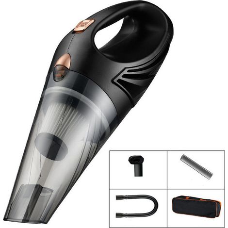 Leistungsstarker Autostaubsauger – Mini-Handstaubsauger 120 W, 12 V mit 3 Düsen und Tragetasche, Autozubehör – Schwarz (1/4)