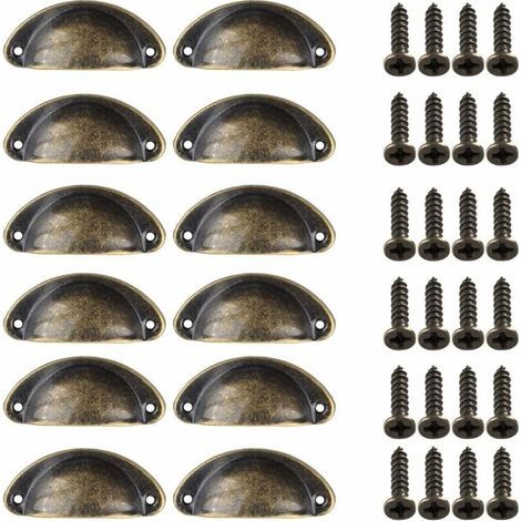 12 Pièces Poignée de Porte Coquille, Rétro Poignées de Porte, Poignées de Meubles Traditionnelles en Demi Lune Avec Vis, pour Tiroir, Armoire, Commode (Bronze) (1/4)