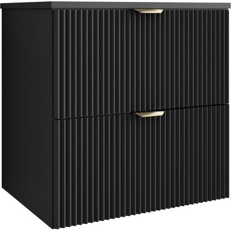 Mobile da bagno con frontale scanalato 60 cm con 2 cassetti, nero, con maniglia dorata, 60 x 47 x 60 cm (1/5)
