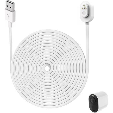 Câble Magnétique Compatible avec Arlo Ultra 1 2, Pro 3 4 5 2K, Câble de Recharge Extérieur Intérieur, Chargeur Magnétique 3Mètres, Charge Rapide, Sécurisée, Blanc, Chargeur Extra Long pour Caméra Arlo (1/5)