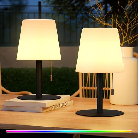 Lot de 2 lampes de table LED à batterie 8 couleurs à intensité variable sans fil portable veilleuse extérieur, jardin, chambre, camping, décoration (1/5)