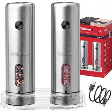 MACINAPEPE E SALE ELETTRICO, A BATTERIA, USB, 2 PEZZI, INOX, WEBBER (1/3)