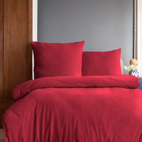 Literie Super Douce 2 pièces Housse de Couette 155x220 cm + taies d'oreiller 80x80 cm, 100% Microfibre brossée, Rouge (1/5)