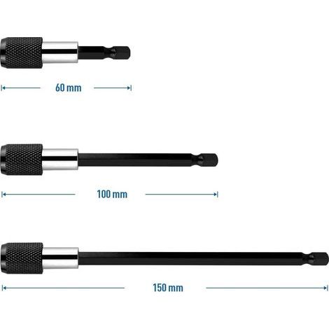 Lot de 3 douilles de tournevis à tige hexagonale à dégagement rapide, porte-embouts, rallonge magnétique, adaptateur de mandrin pour vis et écrous (1/5)