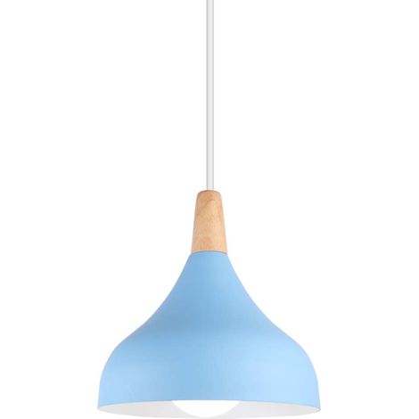 Hängelampe Retro Ø20cm Pendelleuchte Moderne E27 Metall Holz Hängeleuchte für Schlafzimmer Esszimmer Küche Wohnzimmer (Blau,1 Stück)