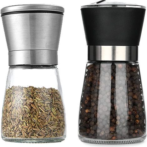 Hotder Salz- und Pfeffermühlen-Set, 2-teilig, mit verstellbarem Keramikmahlwerk, Chili- und Pfeffermühlen-Set für verschiedene Gewürze (1/5)