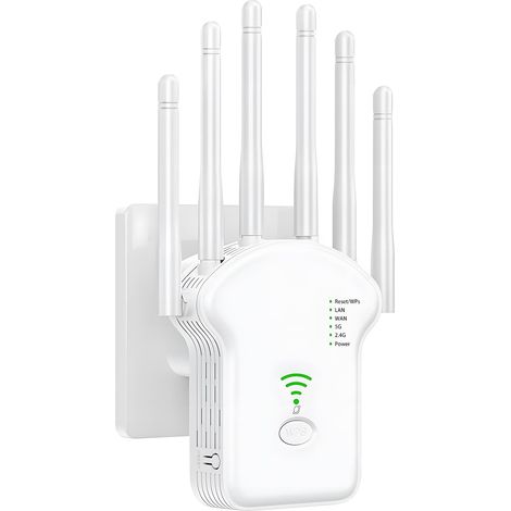 WiFi Repeater, WiFi Amplifier, Powerful WiFi Repeater 1200Mbps Dual Band 5GHz & 2.4GHz, WiFi Booster, WiFi Extender with 6 Antennas, LAN/WAN Ports, Repeater/Router/AP Mode