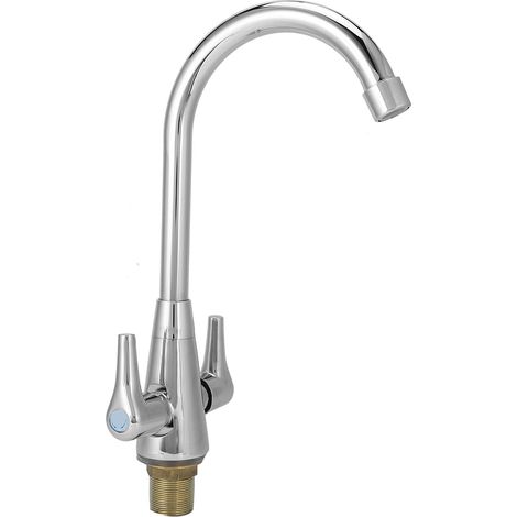 Robinet en cuivre à filetage G1/2 avec sortie d'eau chaude et froide et rotation à 360° pour bac à légumes de cuisine (1/5)