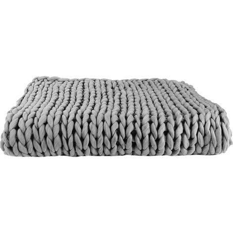Plaid Chunky 120x150cm Grosse Maille Tressée Coloris Gris (1/4)