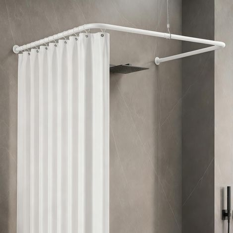 Tringle de rideau de douche en forme de U / L, flexible et réglable en acier inoxydable, barre de douche d'angle avec support de plafond pour baignoire/salle de bain, montage de perçage nécessaire, 4 (1/5)