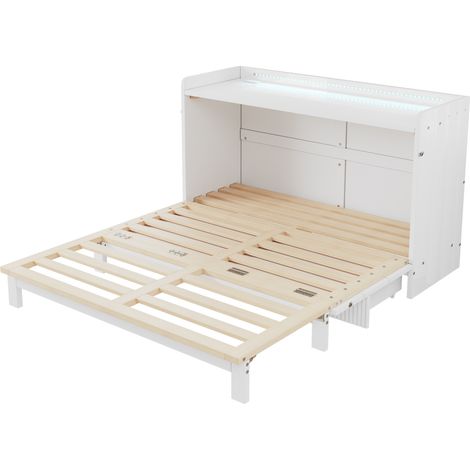 Letto armadio 140 x 200 cm in MDF e compensato bianco con LED, USB e presa HOMVRA (1/5)