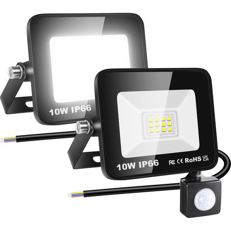 2x 10W projecteur d'extérieur led avec detecteur de mouvement, PIR sans prise, 1000lm, 6000K blanche froide, étanche IP66, éclairage de sécurité extérieur, pour patio garage terrasse jardin (1/5)