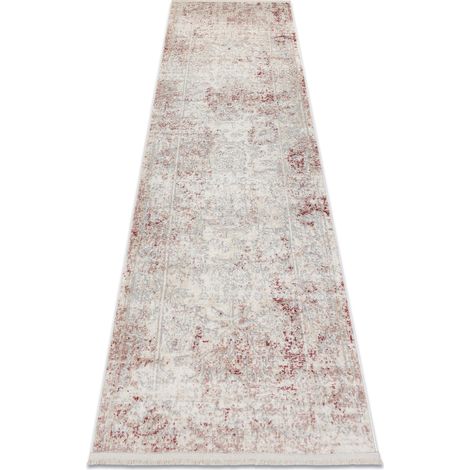 DISTIN 0828A rosa / puder / weiß moderner Teppich, Läufer - Abstraktion, Vintage, Fransen pink 80x250 cm