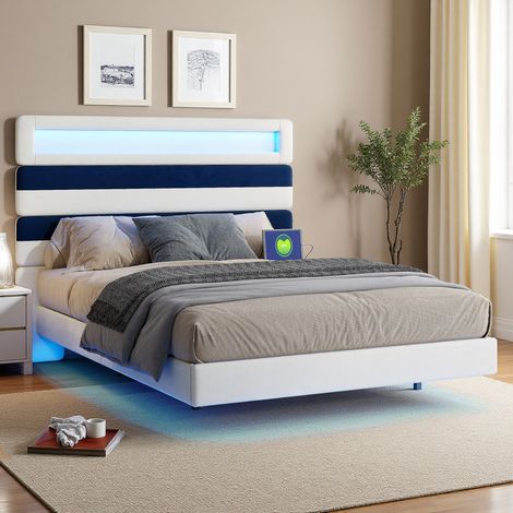 Structure de lit ado 140x190 cm - Velours - USB/Type-C et LED - Minimaliste - Design (1/5)