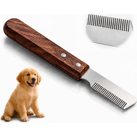 Couteau à Trimmer pour Main Droitier Couteau, Couteau Chien Antillais Couteau de Rasage et Outil de Toilettage avec Manche Ergonomique en Bois Pour Poils de Chien et Finitions Précises