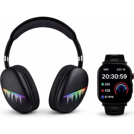 TRADE SHOP - Set Cuffie Wireless Bluetooth Over-ear + Smartwatch Con 3 Cinturini Intercambiabili Ew1 -