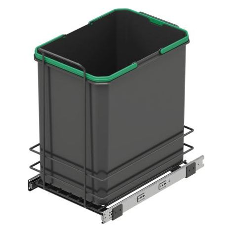 Emuca poubelle de recyclage pour montage inférieur et extraction manuelle pour meuble de cuisine Recycle 1x35 litres, Plastique gris anthracite