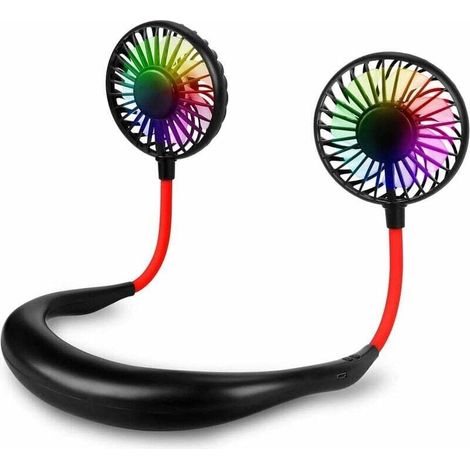 Portable Fan, Neck Fan, Rechargeable Mini USB Neck Fan with LED Light, 3-Speed Air Cooler with Dual Wind Head for Office, Travel, Sports (Black)