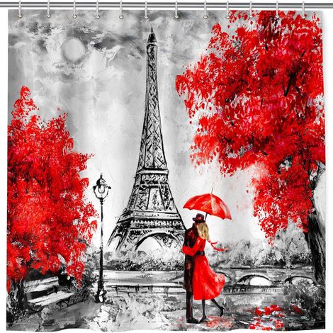 Rideau de Douche Peinture à l'huile Paris Tour Eiffel Anti Moisissure Lavable Imperméable Tissu Polyester Rideaux de Douche avec 12 Crochets pour Salle de Bain Baignoire 180 x 200 cm (1/5)