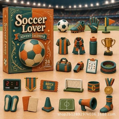Calendrier sportif 2026, décorations de compte à rebours en acrylique à suspendre (24 jours), cadeau de Noël original sur le thème du sport, vert et jaune