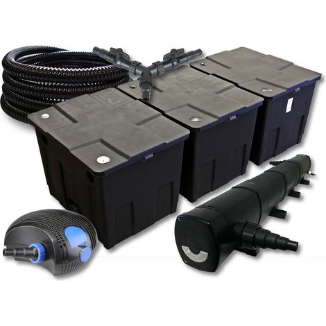 SunSun Komplettset: CBF-350C Teichfilter bis 90000 L Teichfilteranlage Durchlauffilter, CTF-12000 Teichpumpe 12000l/h 100W, CUV-272 Teichklärer UVC Klärer mit 72W, 25m Teichschlauch 25 mm, Y-Verteiler (1/5)