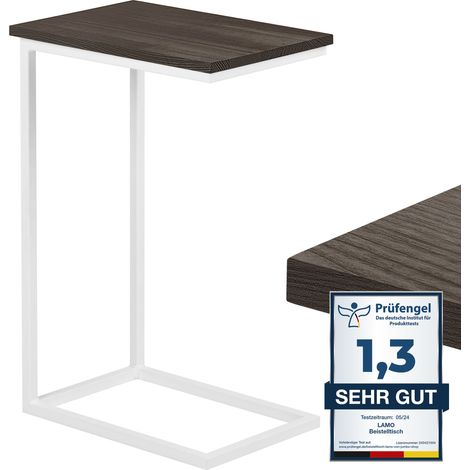 LAMO Manufaktur table d'appoint table pour ordinateur portable table de canapé table basse mobile table de chevet 45x30x67cm cadre Blanc plateau 100% bois massif couleur: Noir (1/5)