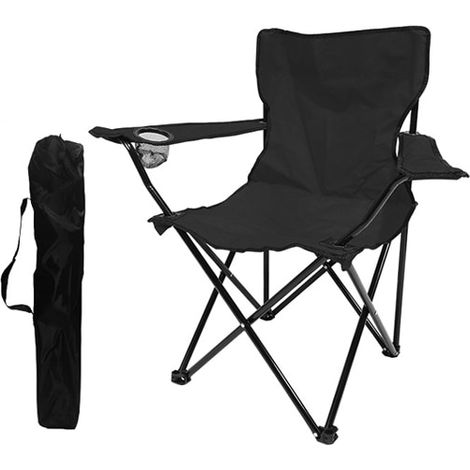 Silla plegable de camping o pesca, 50x50x80 cm, metal, color negro (1/5)