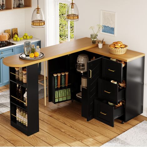 Ausziehbarer Barwagen aus schwarzem MDF 135–228 x 39 x 104 cm – MEUBLIV (1/5)