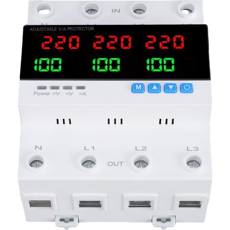 Commutateur de transfert automatique triphasé 100 A 4 pôles à double alimentation, protection contre les surintensités, les surtensions et les sous-tensions, réglable, pour générateurs, onduleurs et a (1/5)