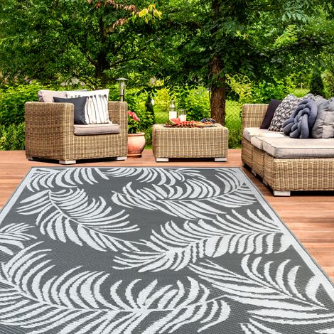 Alfombra de exterior COCO tropical gris y blanca 180 x 280 CM
