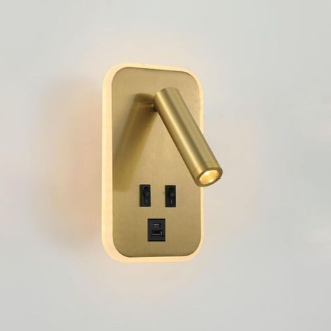 LED wall light with switch, indoor wall light with USB charging port, 350°/90° rotating bedroom wall light, 3000K (3W+10W) (1/5)