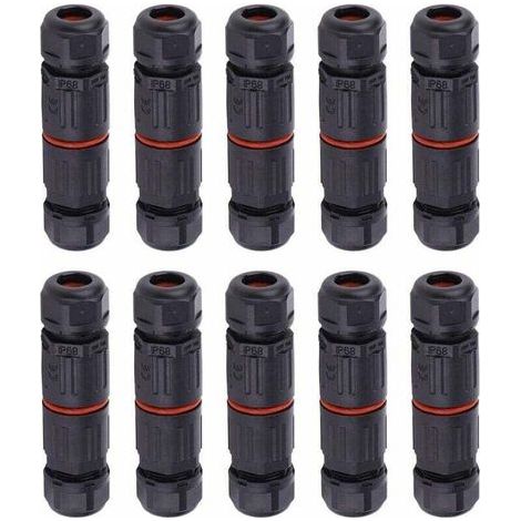 10 PCS IP68 Etanche Connecteur de Câble Electrique, Femelle 3 Broches Connecteurs Etanches Prise de Courant Extérieure Raccord de Connecteur Fil Etanche (1/4)