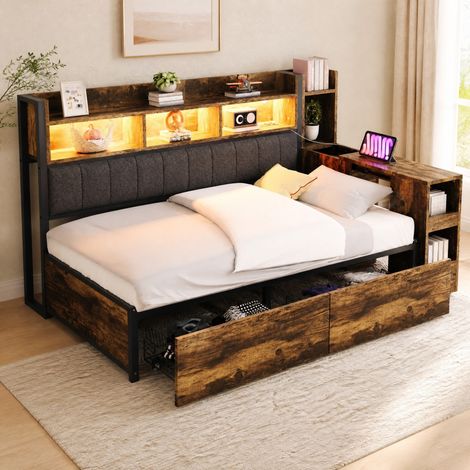 MEUBLIV Letto 90x200 cm effetto legno – contenitore, scrivania integrata, senza materasso (1/5)