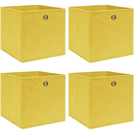Ensemble de quatre boîtes de rangement, jaune, 32x32x32 cm, en tissu. (1/5)