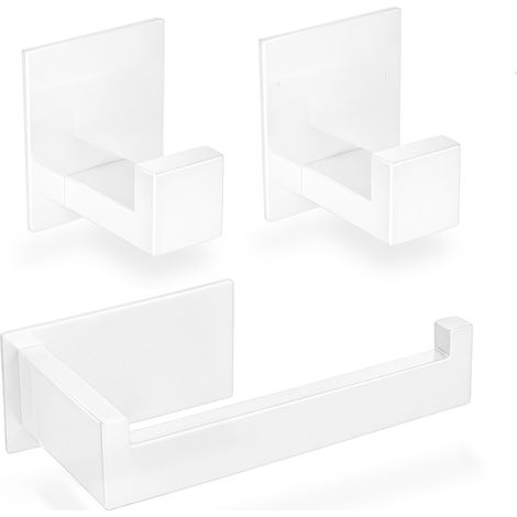 1x Toilettenpapierhalter + 2x Handtuchhaken Badezimmerset selbstklebend Weiss (1/4)